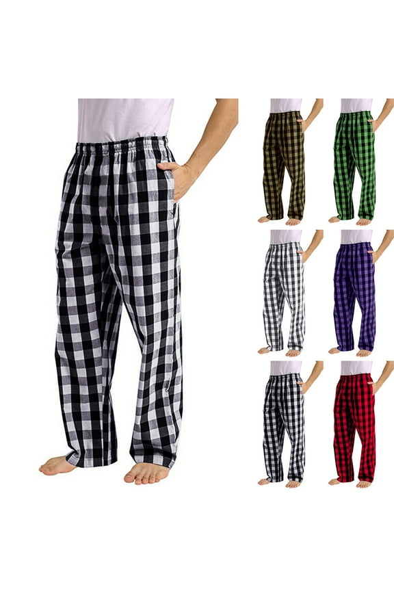 Men's Pajama Pant Plaid Classic Cotton Pajama Long Pants Lightweight Lounge Sleep Pants with Drawstring and Pockets