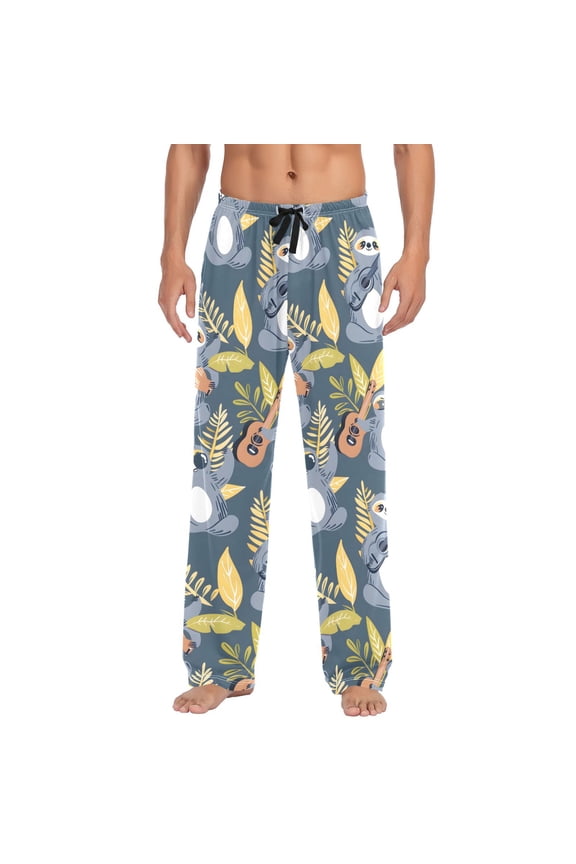 Men's Pajama Pants Abstract Sloth Playing Guitar Cotton Long Sleepwear Lounge Pants S