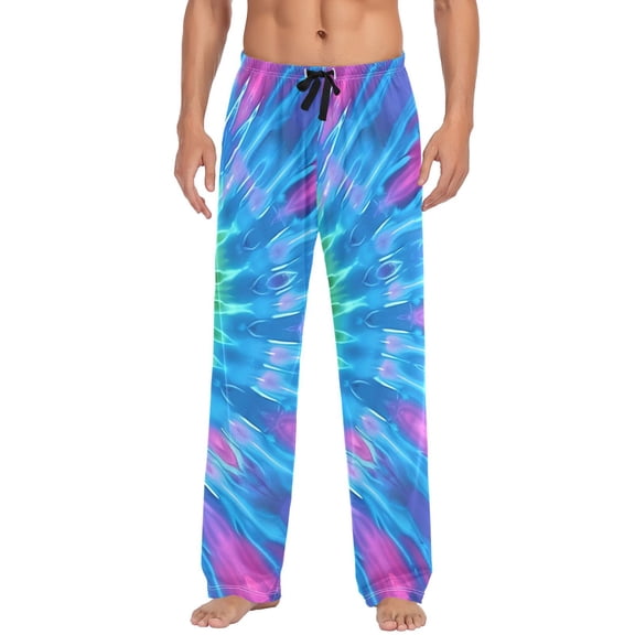 Men's Pajama Pants Blue Tie Dye Cotton Long Sleepwear Lounge Pants M