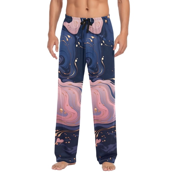 Men's Pajama Pants Blue and Pink Marble Cotton Long Sleepwear Lounge Pants XL