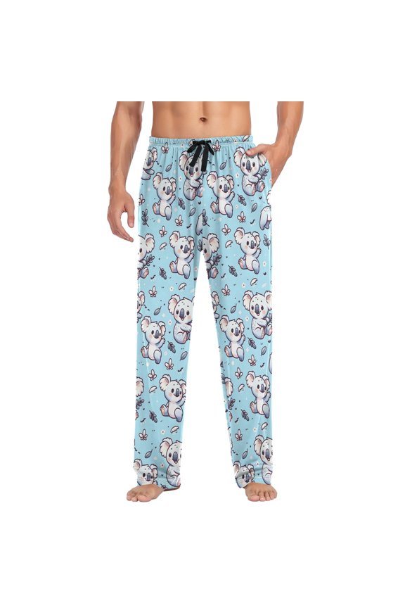 Men's Pajama Pants Cartoon Koala with Leaf Soft Long Sleep Lounge Pants L