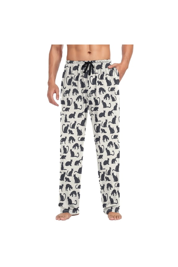 Men's Pajama Pants Cat Pattern Soft Long Sleep Lounge Pants XL