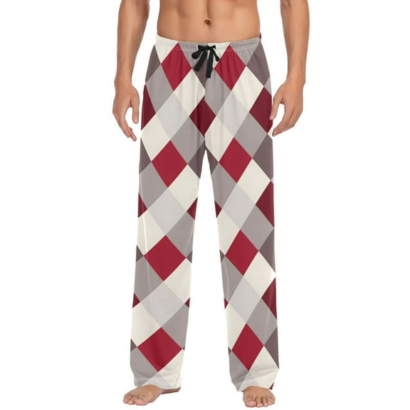 Men's Pajama Pants Checkered Grid Pattern Cotton Long Sleepwear Lounge Pants L