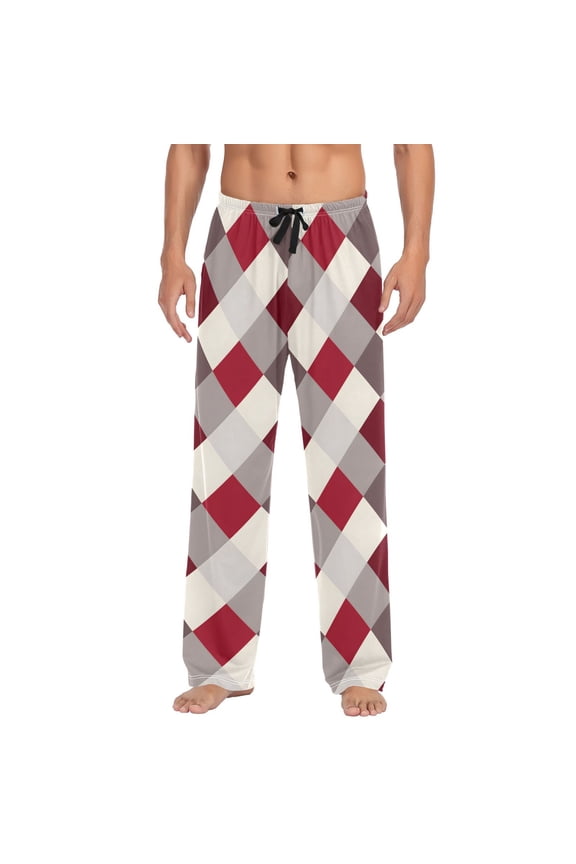 Men's Pajama Pants Checkered Grid Pattern Cotton Long Sleepwear Lounge Pants S