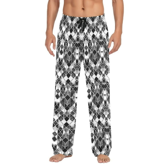 Men's Pajama Pants Checkered Grid Plaid Pattern Cotton Long Sleepwear Lounge Pants S