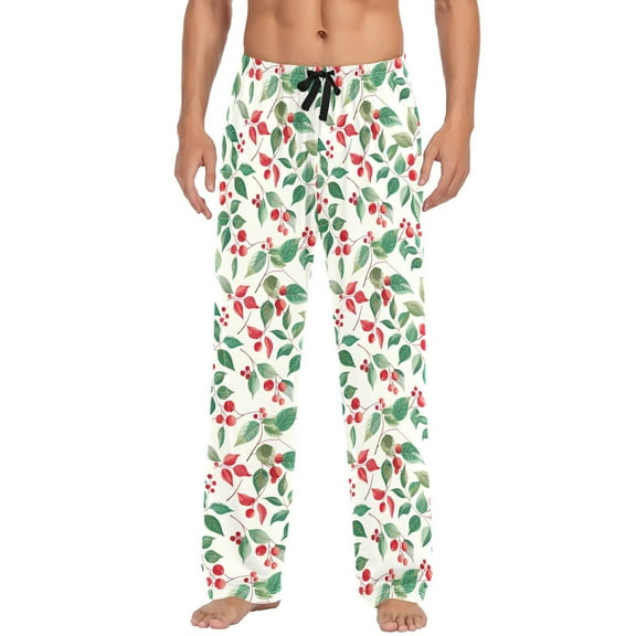 Men's Pajama Pants Cherry Leaves Cotton Long Sleepwear Lounge Pants XL