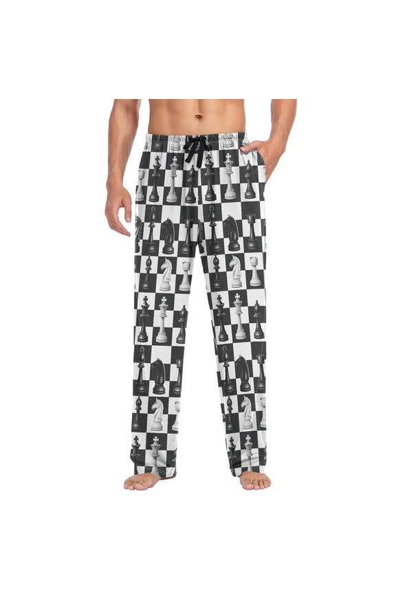 Men's Pajama Pants Chess Checkered Pattern Plaid Soft Long Sleep Lounge Pants L