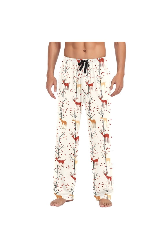 Men's Pajama Pants Christmas Reindeer Cotton Long Sleepwear Lounge Pants L