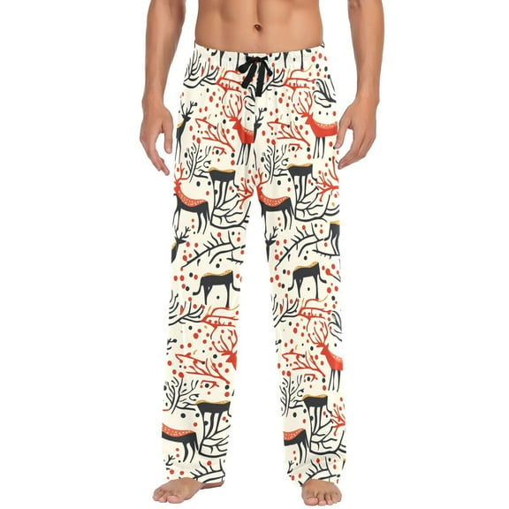 Men's Pajama Pants Christmas Reindeer Trees Cotton Long Sleepwear Lounge Pants L