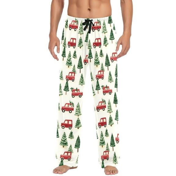 Men's Pajama Pants Christmas Tree Trucks Cotton Long Sleepwear Lounge Pants L