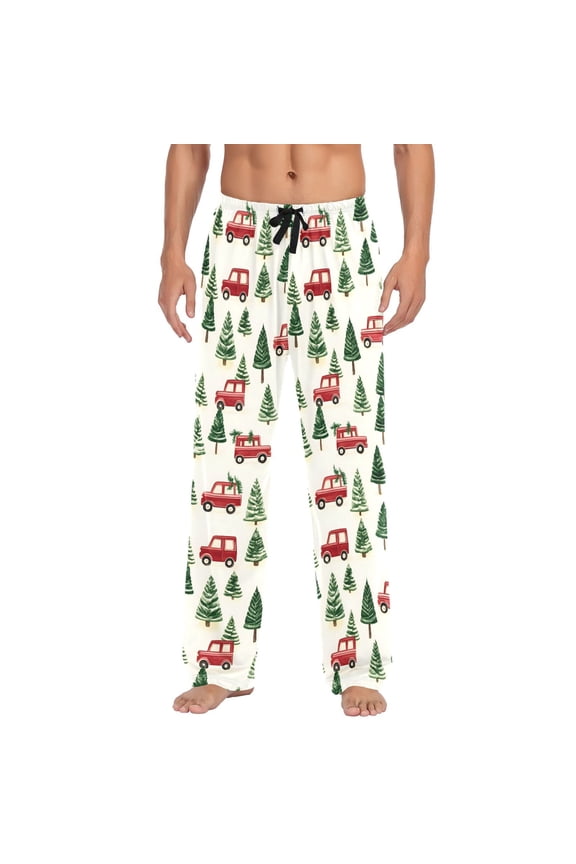 Men's Pajama Pants Christmas Tree Trucks Cotton Long Sleepwear Lounge Pants M