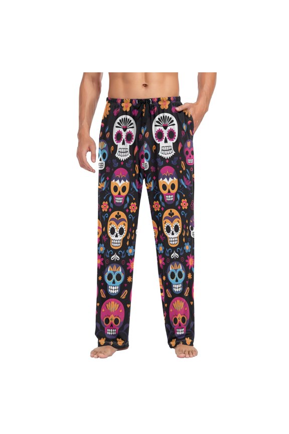 Men's Pajama Pants Colorful Skull Skeleton Soft Long Sleep Lounge Pants L