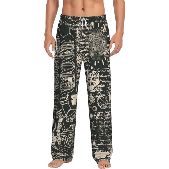 Men's Pajama Pants Comfy Sleep Lounge Bottoms Pockets, Abstract Scientific Vintage Science