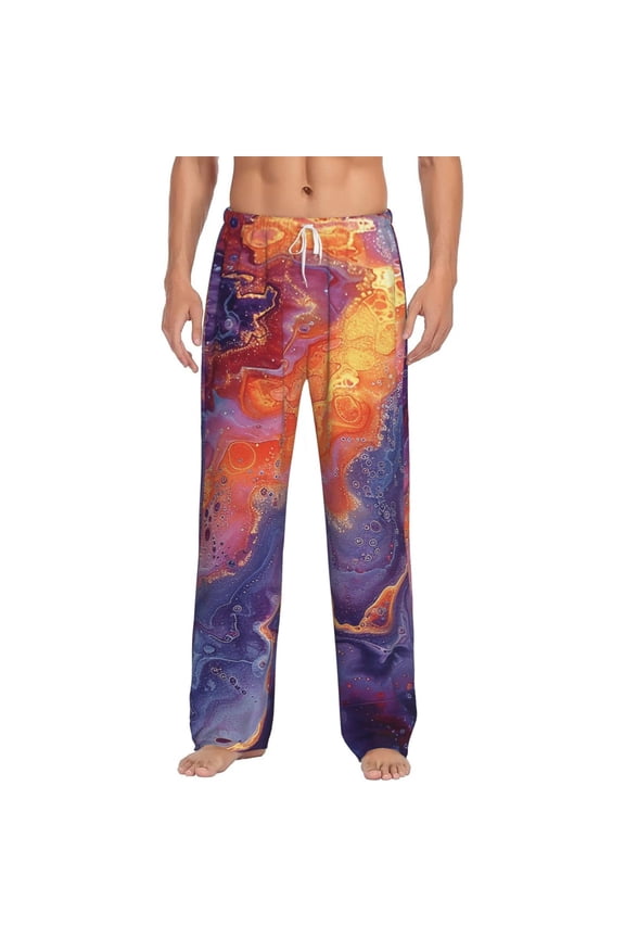 Men's Pajama Pants Comfy Sleep Lounge Bottoms Pockets, Trippy Abstract Purple Tie Dye