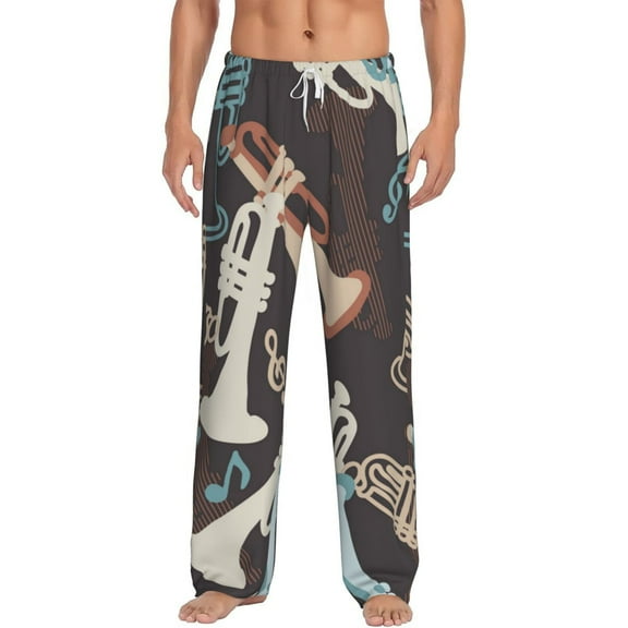 Men's Pajama Pants Comfy Sleep Lounge Bottoms Pockets, Trumpet Music Time Vintage