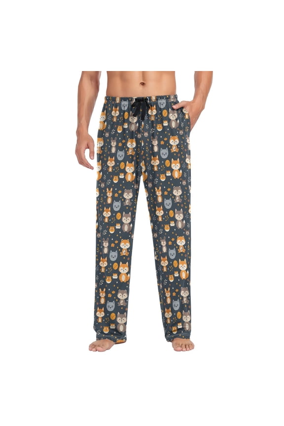 Men's Pajama Pants Cute Cartoon Foxes Soft Long Sleep Lounge Pants 2XL
