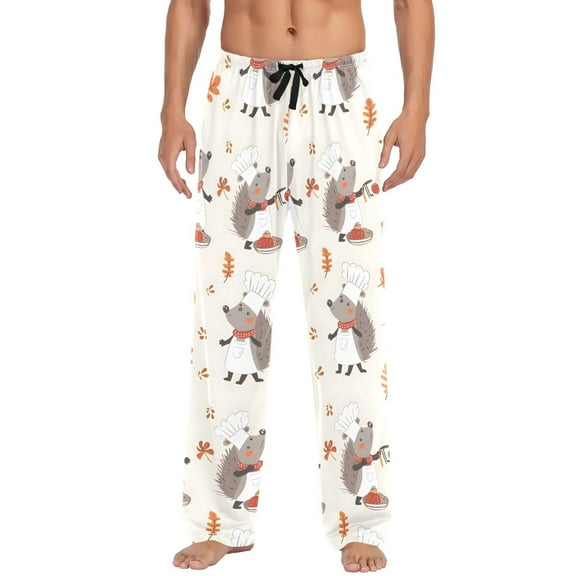 Men's Pajama Pants Cute Chef Hedgehogs Cotton Long Sleepwear Lounge Pants L