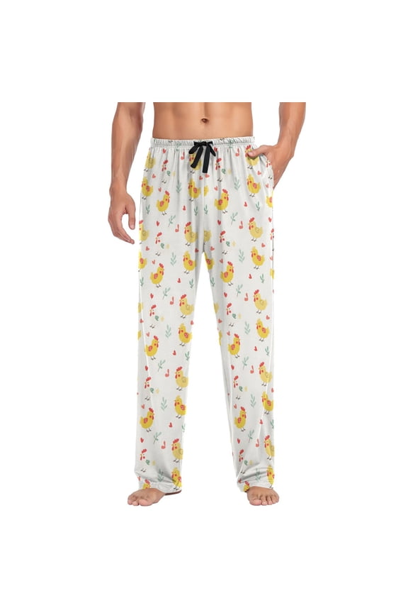 Men's Pajama Pants Cute Chickens and Floral Soft Long Sleep Lounge Pants XL