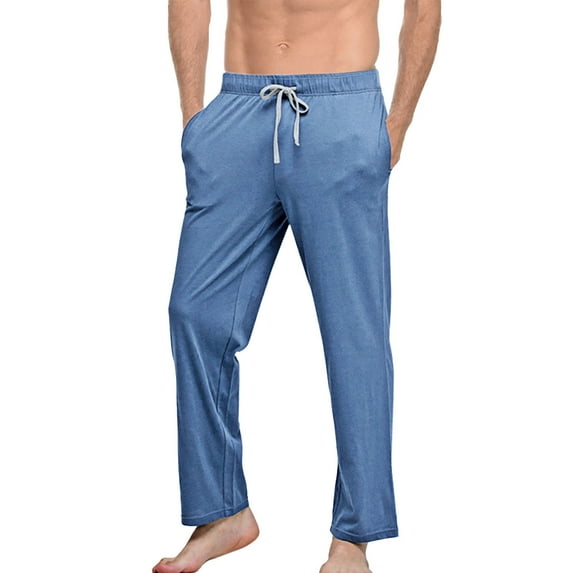 Men's Pajama Pants Daily Casual Home Solid Full Length Mid Waist Pocket Drawstring Trouser Pajama Pants for Men
