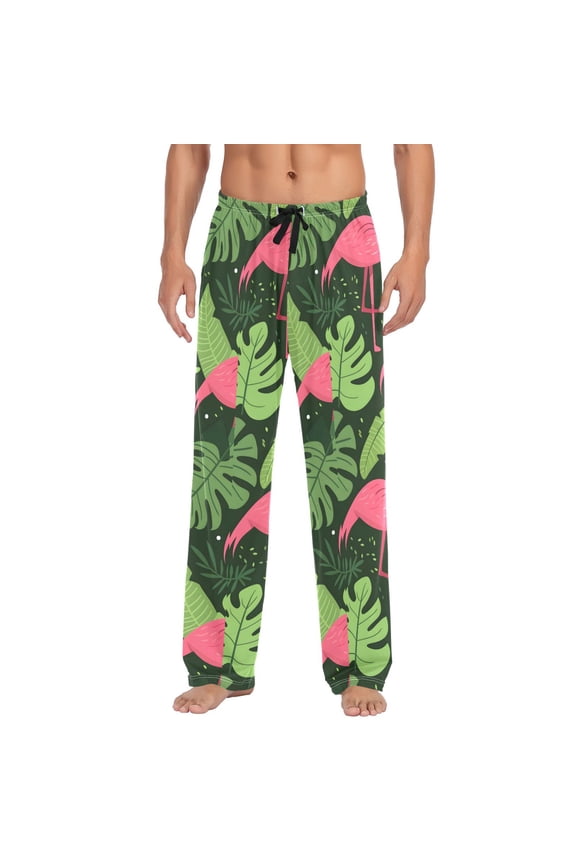 Men's Pajama Pants Flamingo in Palm Leaves Cotton Long Sleepwear Lounge Pants M