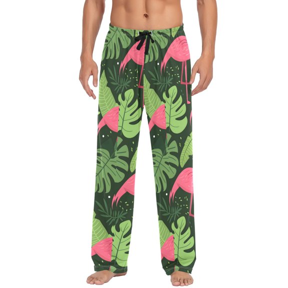 Men's Pajama Pants Flamingo in Palm Leaves Cotton Long Sleepwear Lounge Pants XL