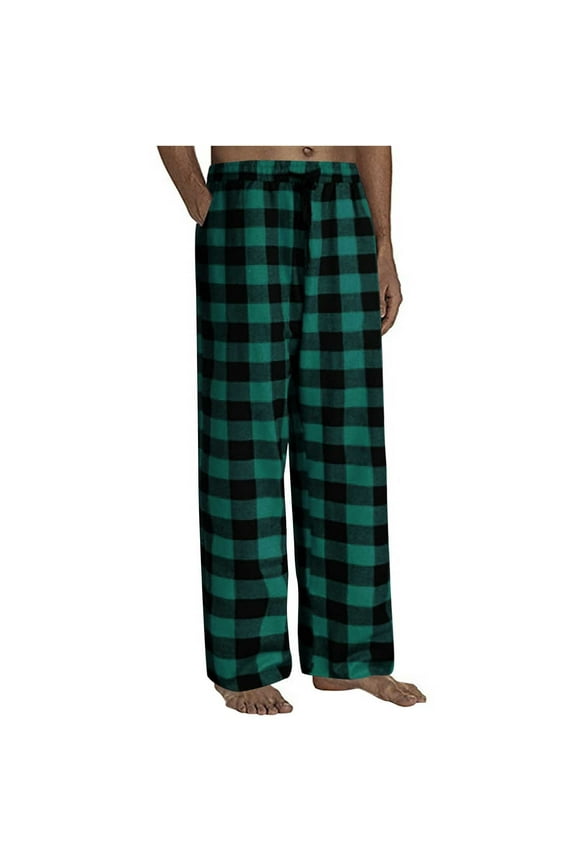 Men's Pajama Pants Flannel Plaid Pajama Pants Fleece Warm Lounge PJ Bottoms with Drawstring Pockets Army Green L