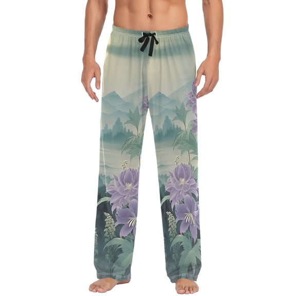 Men's Pajama Pants Flowers and Beautiful Landscape Cotton Long Sleepwear Lounge Pants L