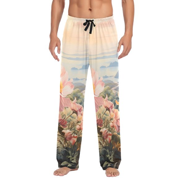 Men's Pajama Pants Flowers and Floral Cotton Long Sleepwear Lounge Pants M