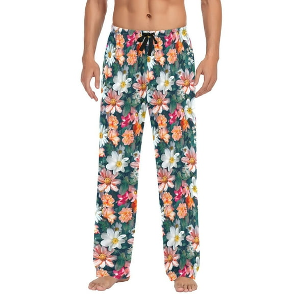 Men's Pajama Pants Fresh Flowers Cotton Long Sleepwear Lounge Pants M