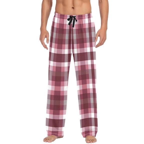 Men's Pajama Pants Grid Checkered Pattern Cotton Long Sleepwear Lounge Pants L