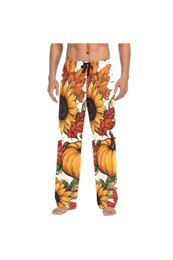 Men's Pajama Pants Harvest Fall Pumpkins Cotton Long Sleepwear Lounge Pants L