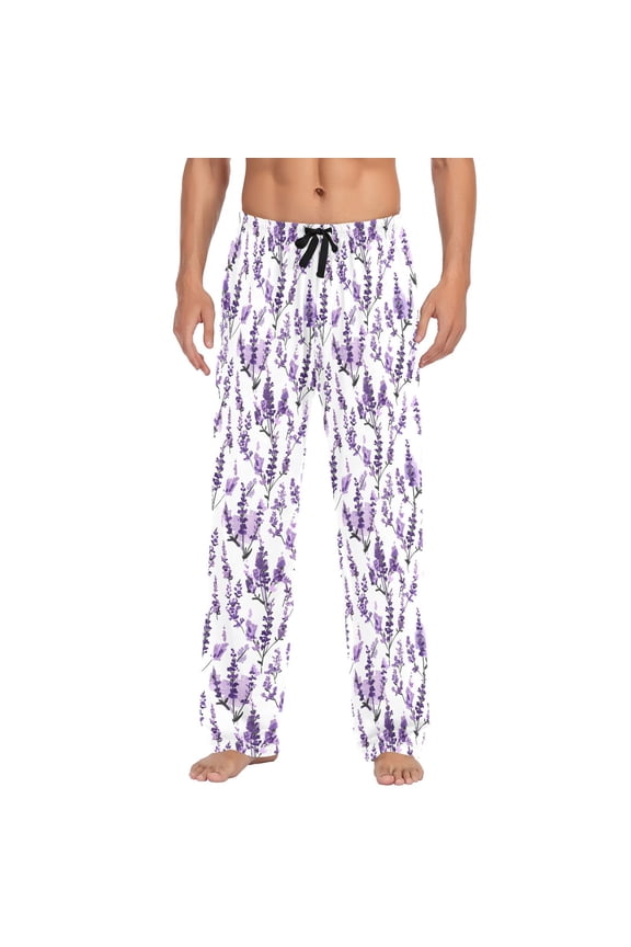 Men's Pajama Pants Lavender Flower Cotton Long Sleepwear Lounge Pants S