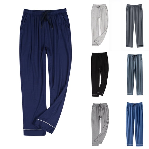 Men's Pajama Pants Lightweight Long Lounge Bottoms Soft Sleep Modal Pj Pants with Pockets Drawstring Size L-4XL White