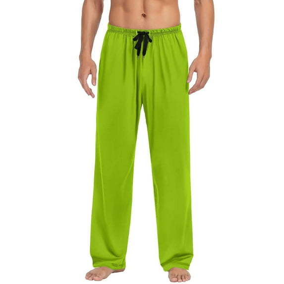 Men's Pajama Pants Loose Casual Solid Color Pj Trousers Elastic Waist Drawstring Comfortable Pocket Sleepwear Mint Green L