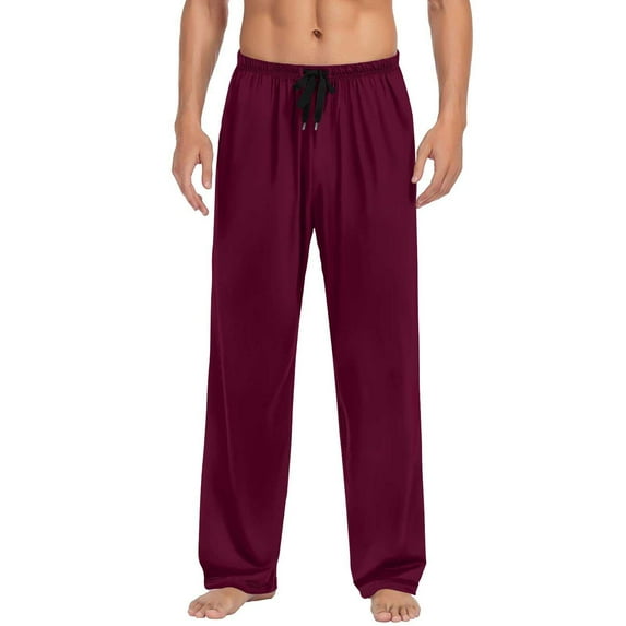 Men's Pajama Pants Loose Casual Solid Color Pj Trousers Elastic Waist Drawstring Comfortable Pocket Sleepwear Pink L