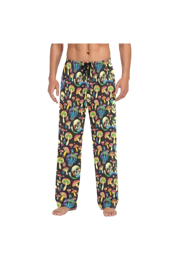 Men's Pajama Pants Magic Skull Rainbow Mushrooms Cotton Long Sleepwear Lounge Pants S