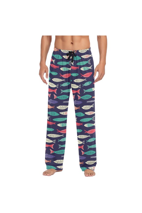 Men's Pajama Pants Men's Pajama Bottoms Home Sleeping Pants Loose Fitting Style L Colorful Cartoon Fish Pattern