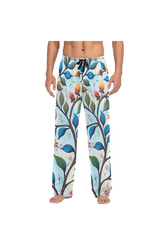 Men's Pajama Pants Moroccan Flowers Cotton Long Sleepwear Lounge Pants L
