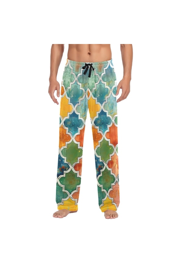 Men's Pajama Pants Moroccan Lattice Cotton Long Sleepwear Lounge Pants XL