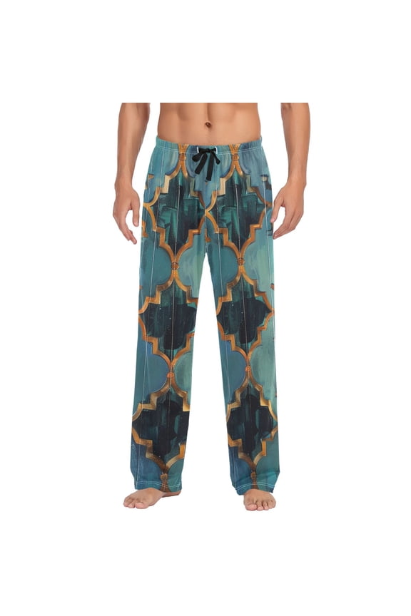 Men's Pajama Pants Moroccan Print Cotton Long Sleepwear Lounge Pants M