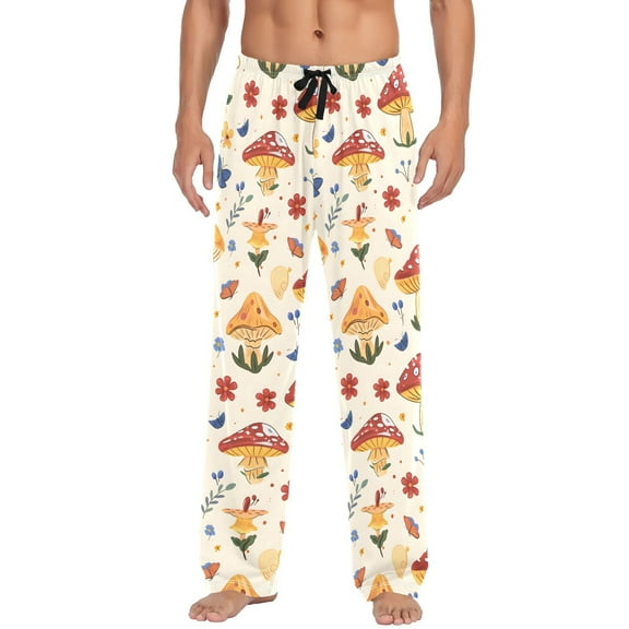 Men's Pajama Pants Mushrooms and Flowers Cotton Long Sleepwear Lounge Pants S
