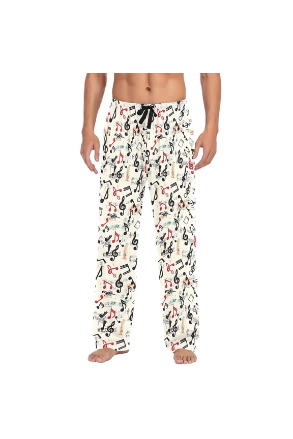 Men's Pajama Pants Musical Note Cotton Long Sleepwear Lounge Pants S