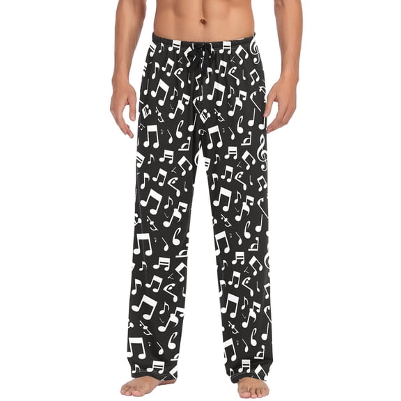 Men's Pajama Pants Musical Note Pattern Cotton Long Sleepwear Lounge Pants 2XL