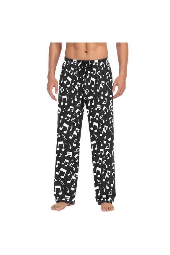 Men's Pajama Pants Musical Note Pattern Cotton Long Sleepwear Lounge Pants XL