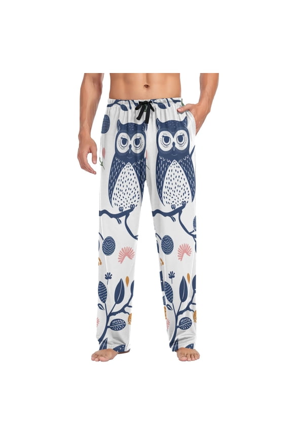 Men's Pajama Pants Owl on Branch Soft Long Sleep Lounge Pants