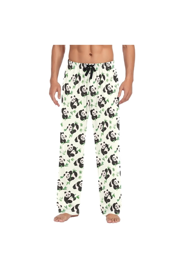 Men's Pajama Pants Panda Green Leaves Cotton Long Sleepwear Lounge Pants M