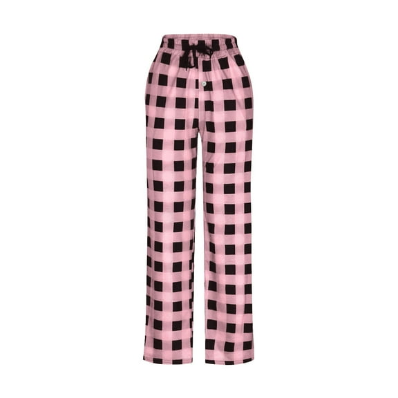 Men's Pajama Pants Plaid Pj Lounge Pants Soft PJ Bottoms with Pockets & Drawstring Pink L