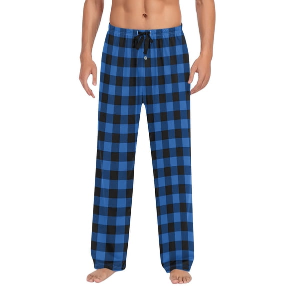 Men's Pajama Pants Plaid Pj Lounge Pants Soft PJ Bottoms with Pockets & Drawstring Royal Blue S