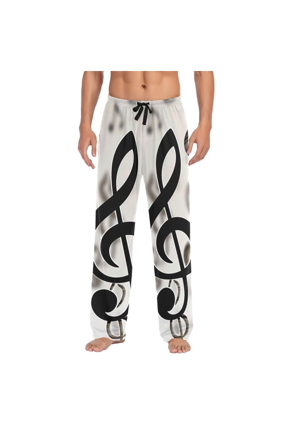 Men's Pajama Pants Retro Musical Note Cotton Long Sleepwear Lounge Pants M