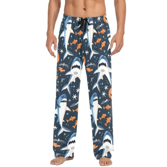 Men's Pajama Pants Sharks and Pumpkins Cotton Long Sleepwear Lounge Pants L